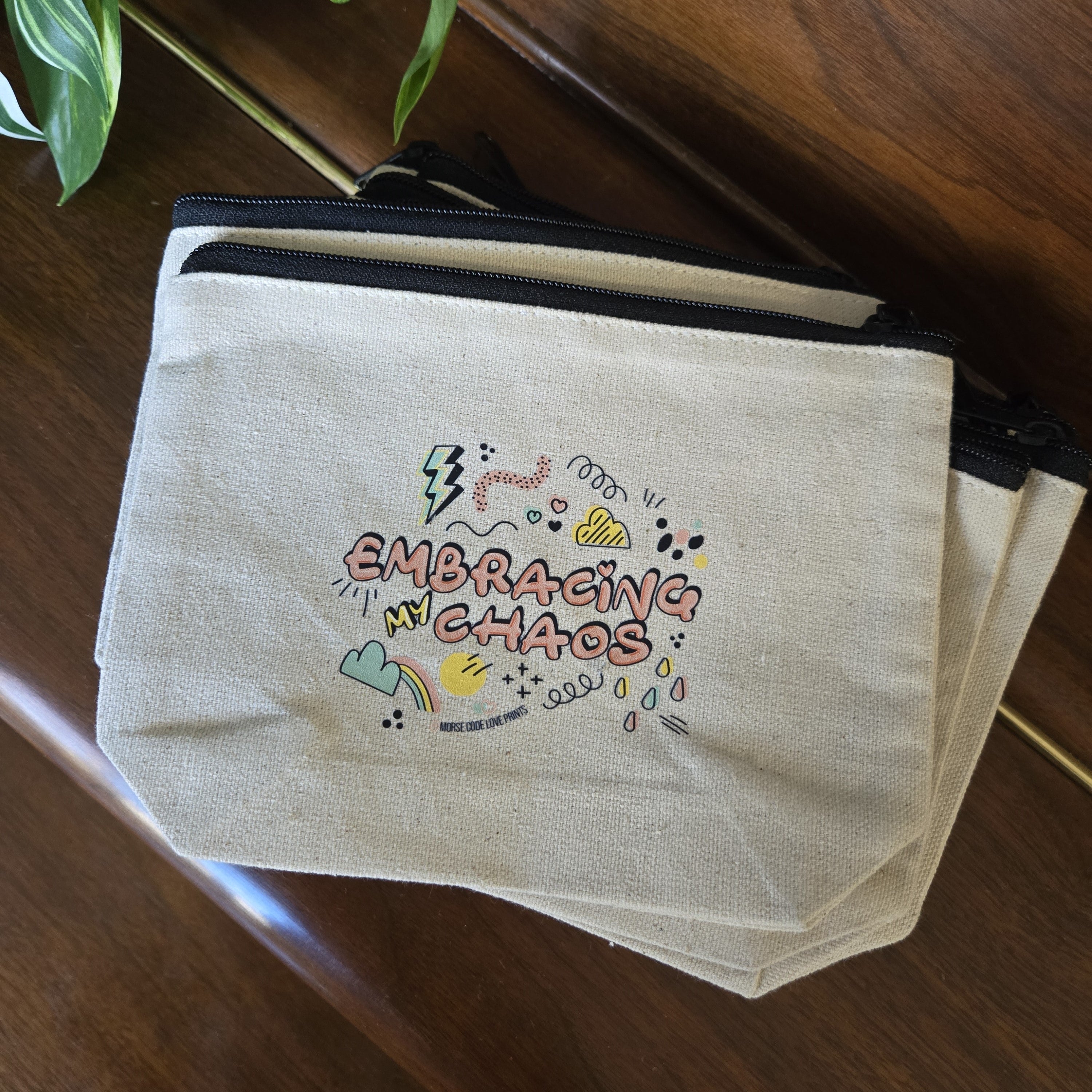 Embracing My Chaos Canvas Zipper Pouch Morse Code Love Prints